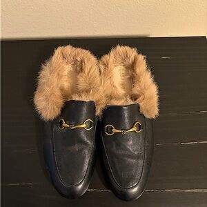 Luxury genuine leather loafers real fur mob wife aesthetic